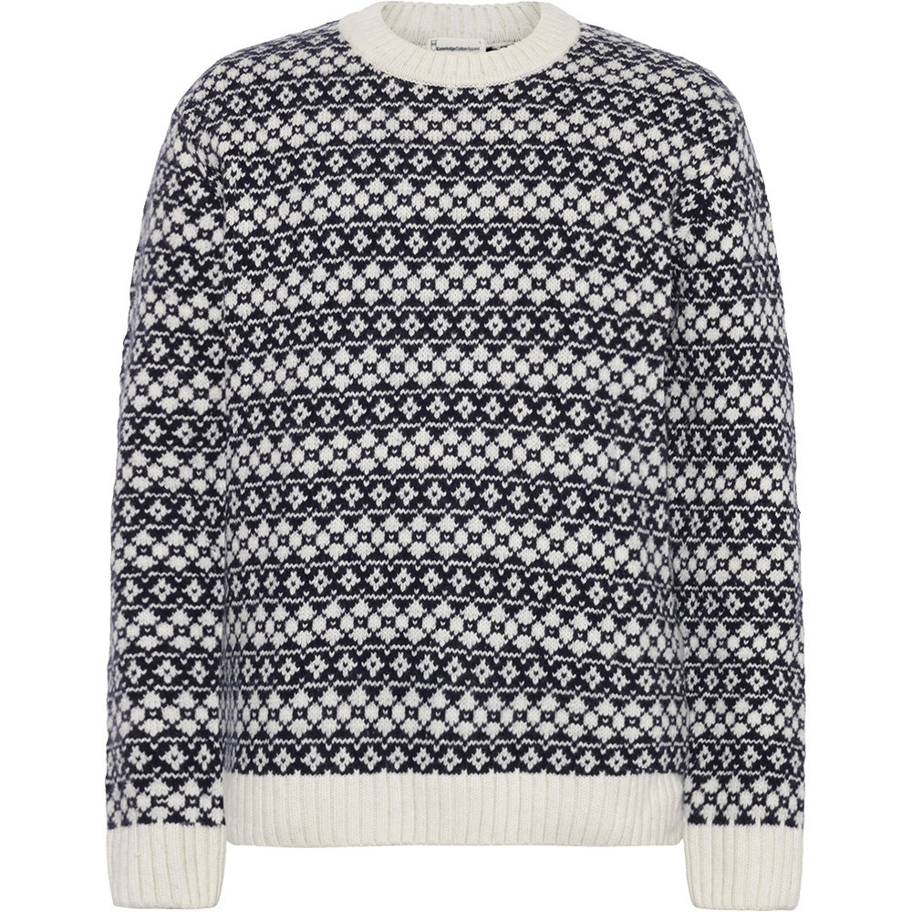 KnowledgeCotton Apparel - Lambswool Crew Neck Knit Herren blue stripe