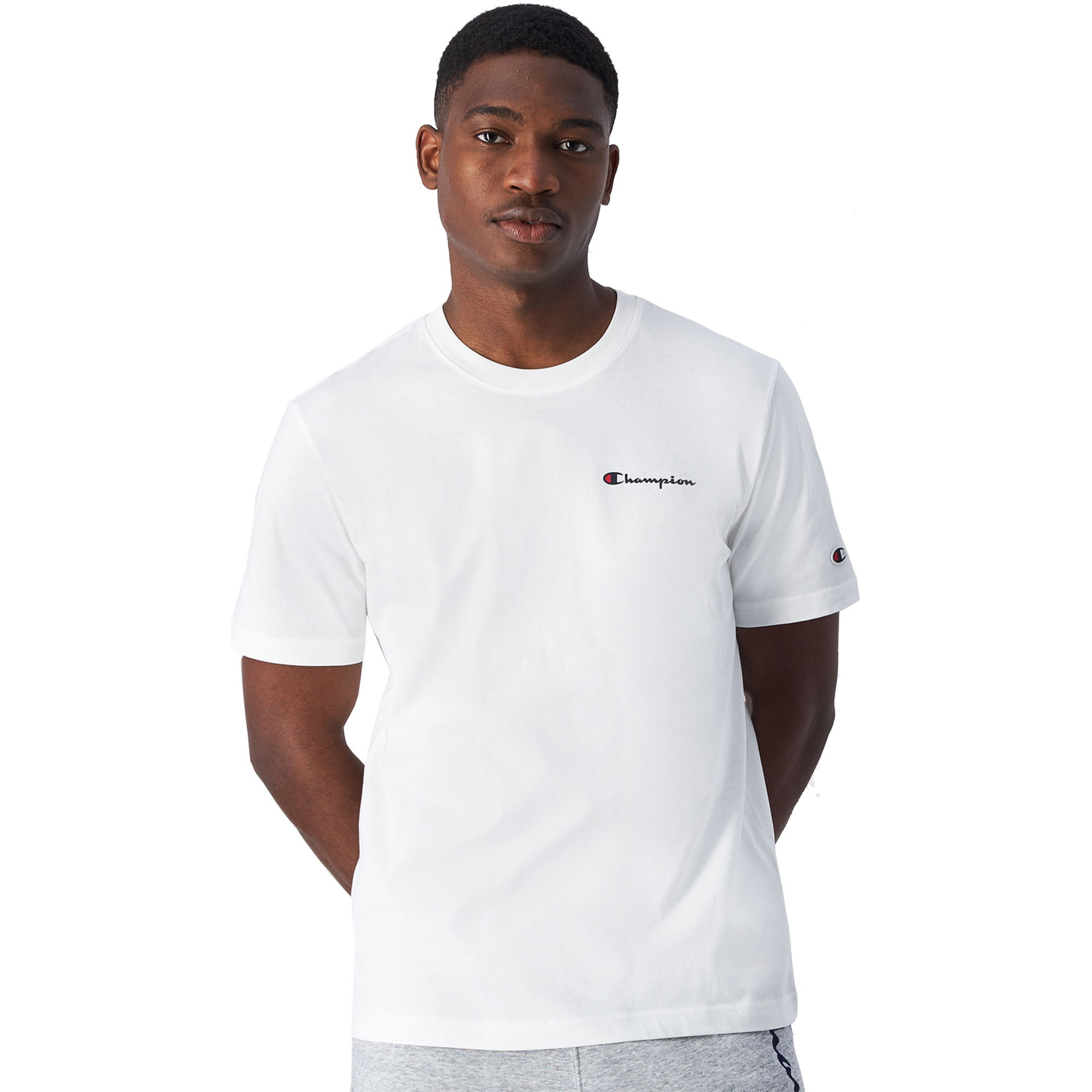 Shirt All White Champion Outfit Champion Script Logo Back Crew