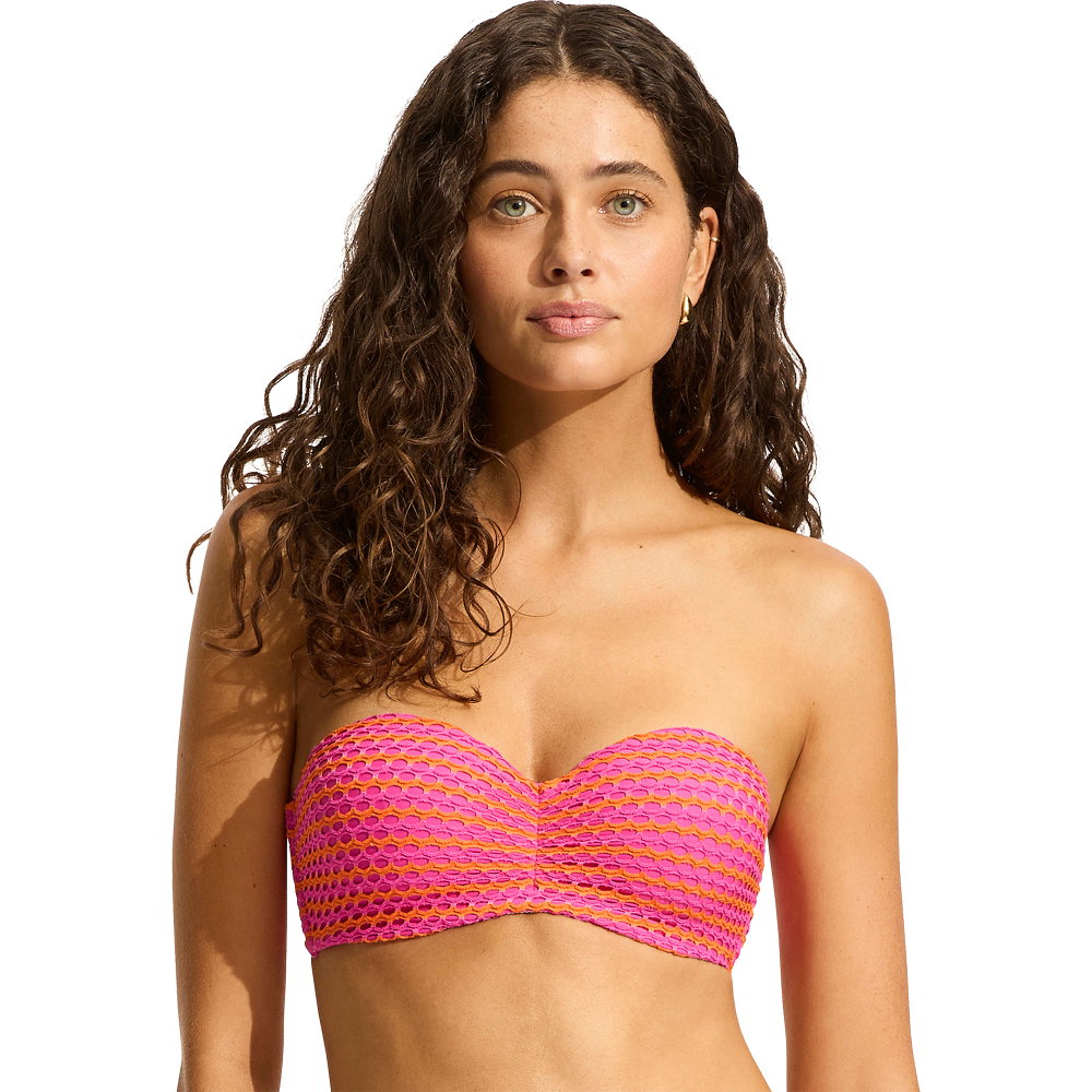 Seafolly - Mesh Effect Bustier Bandeau Bikini Top Damen hot pink