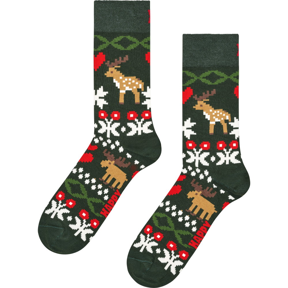 Happy Socks - Fair Isle Reindeer Love Socken dark green