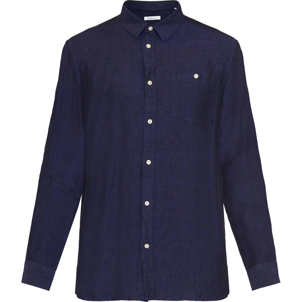 KnowledgeCotton Apparel - Regular Leinenhemd GOTS/Vegan Herren yarndyed total eclipse