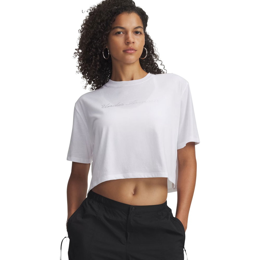 Under Armour - Wordmark Crop Top Damen weiß