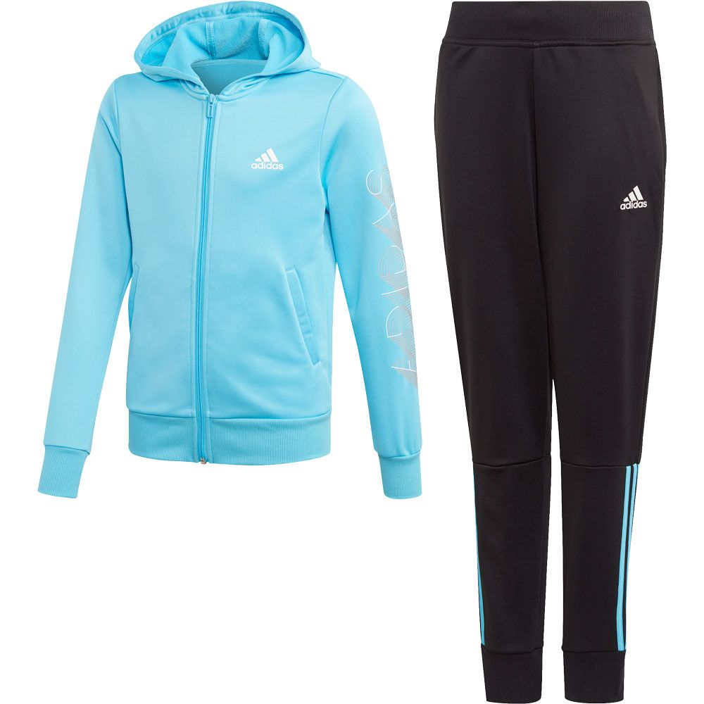 adidas - Hooded Polyester Track Suit Girls bright cyan white at Sport ...