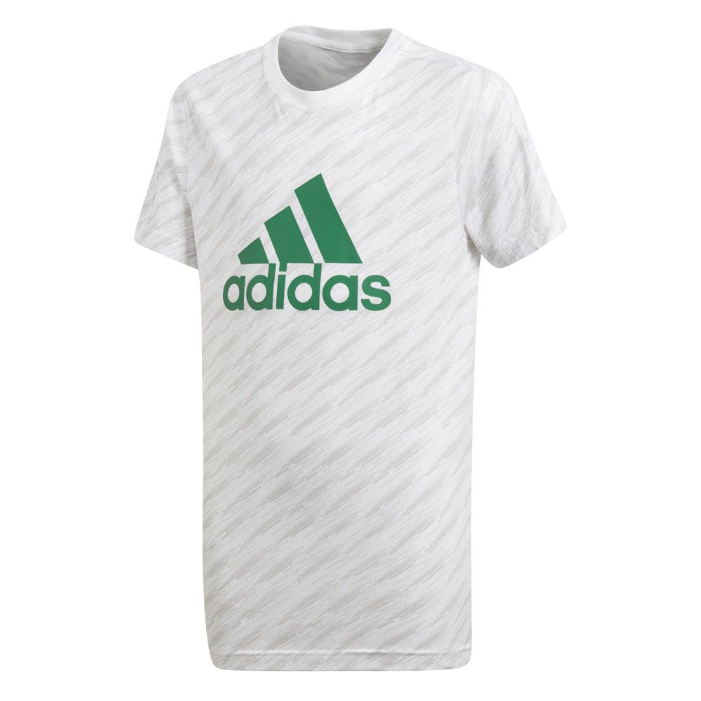 Adidas Essentials Logo T Shirt Boys White Grey Two Bold Green At
